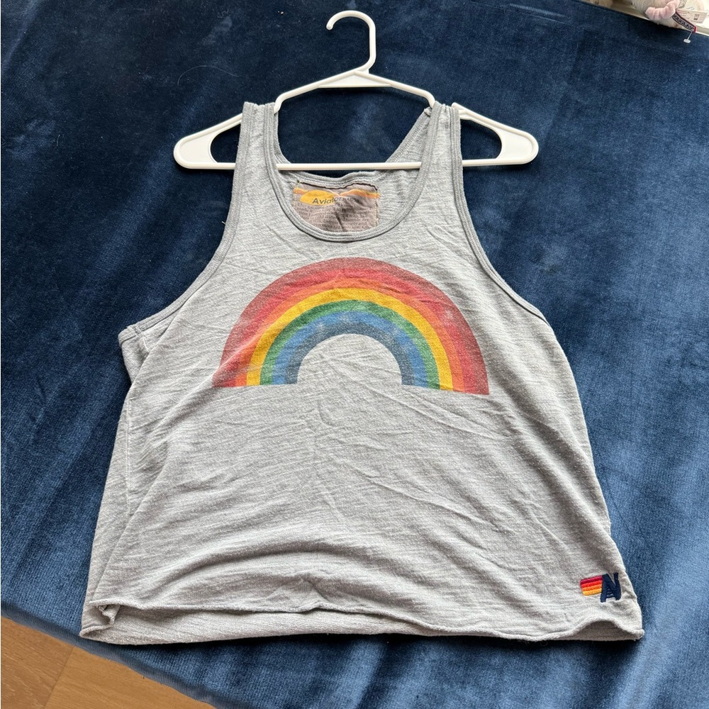 Gray Tank Top with Rainbow Design